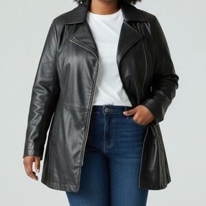 Whet Blu Vtg Black Leather Moto Jacket Coat women's Plus Size 4X‎ -wear -no belt